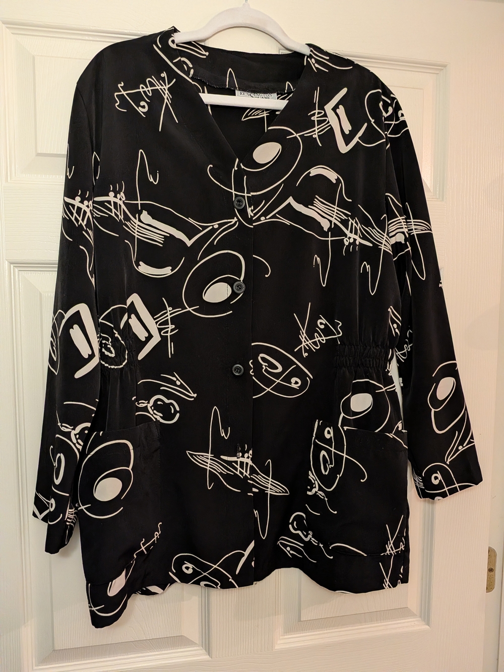 Black & White Abstract Print Button-Down Shirt Jacket